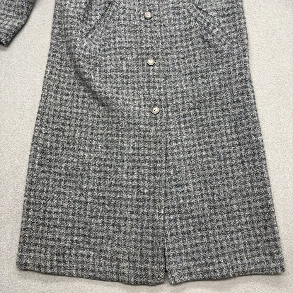 LL Bean VTG Gray Blue Wool Overcoat Women's Petite M Suede Collar Houndstooth - Picture 4 of 16
